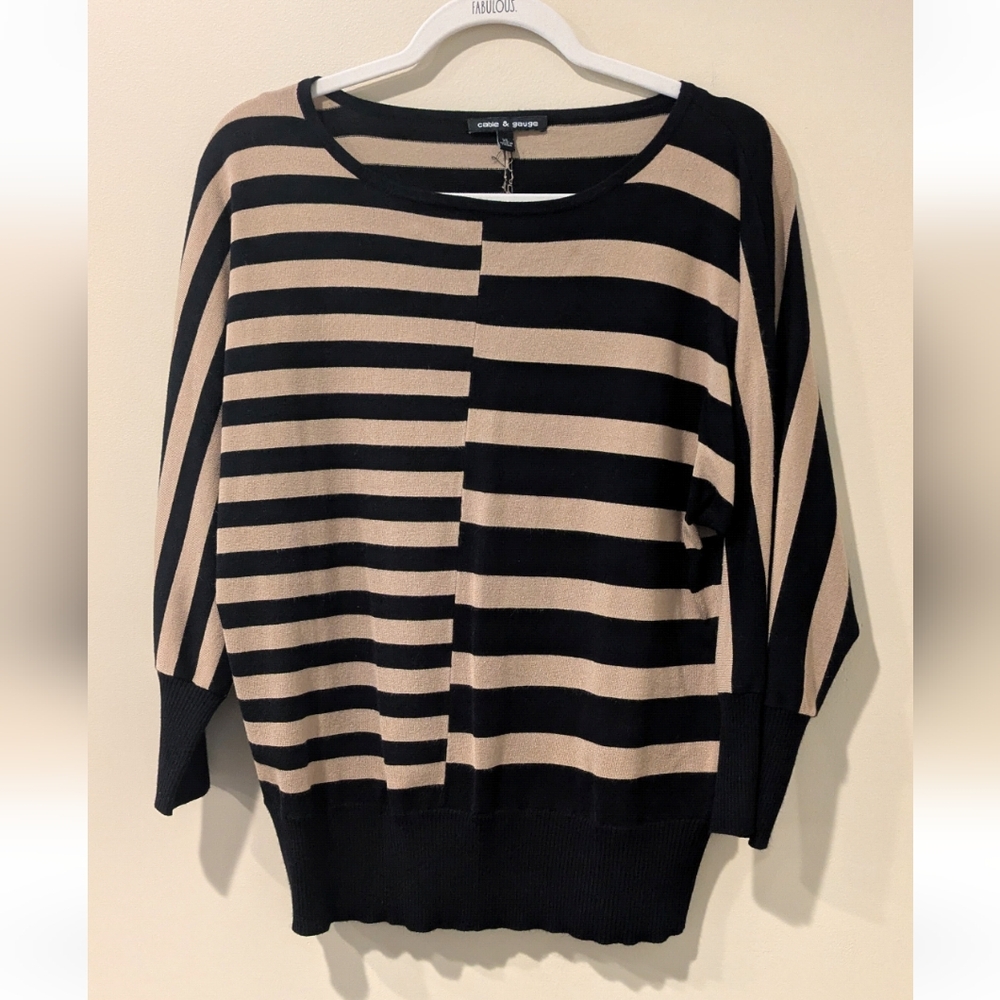 Cable & Gauge Black and Tan Striped Top ~ Sz XL